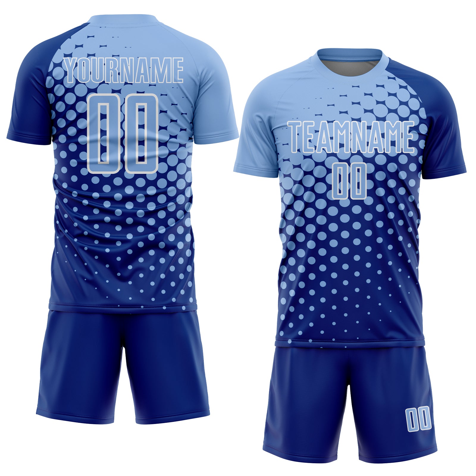 Custom Royal Light Blue-White Modern Polka Dot Sublimation Soccer Uniform Jersey