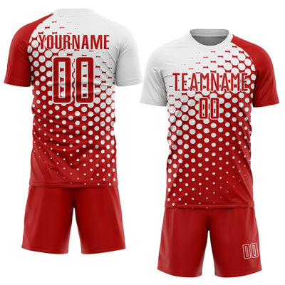 Custom Red White Modern Polka Dot Sublimation Soccer Uniform Jersey