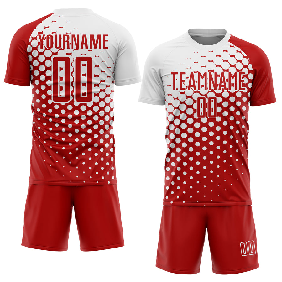 Custom Red White Modern Polka Dot Sublimation Soccer Uniform Jersey
