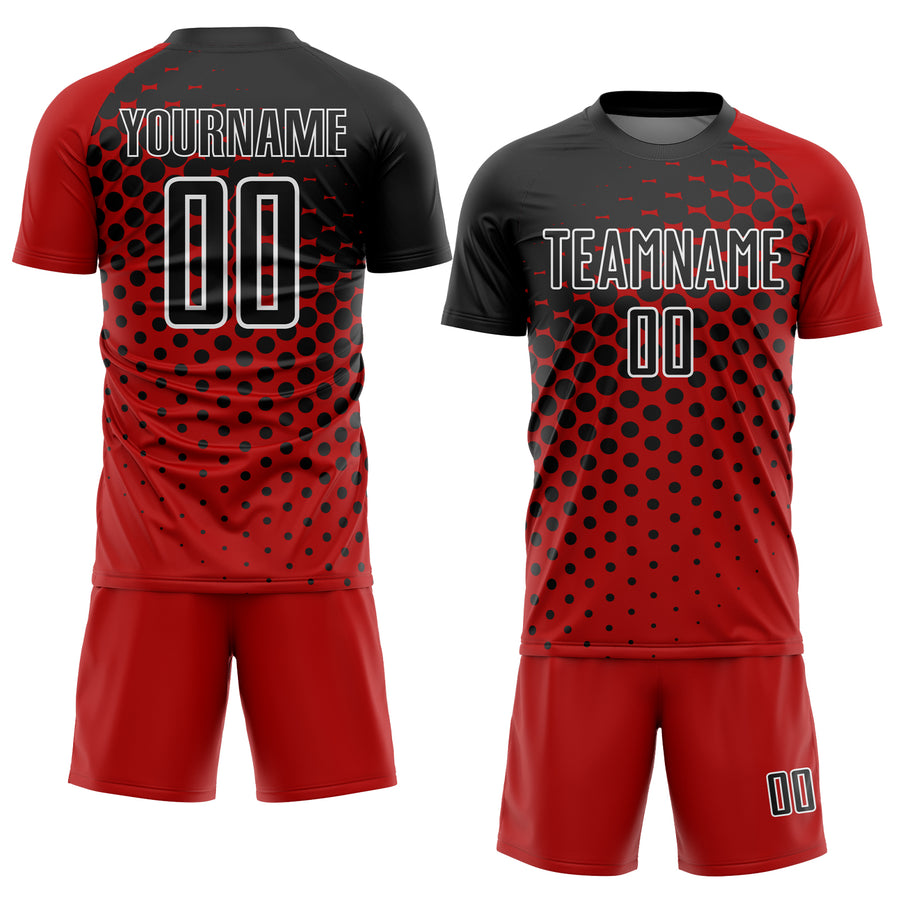Custom Red Black-White Modern Polka Dot Sublimation Soccer Uniform Jersey