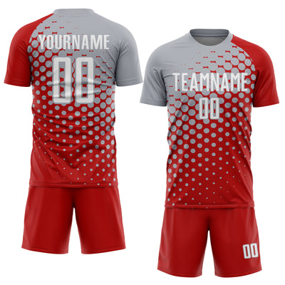 Custom Red White-Gray Modern Polka Dot Sublimation Soccer Uniform Jersey