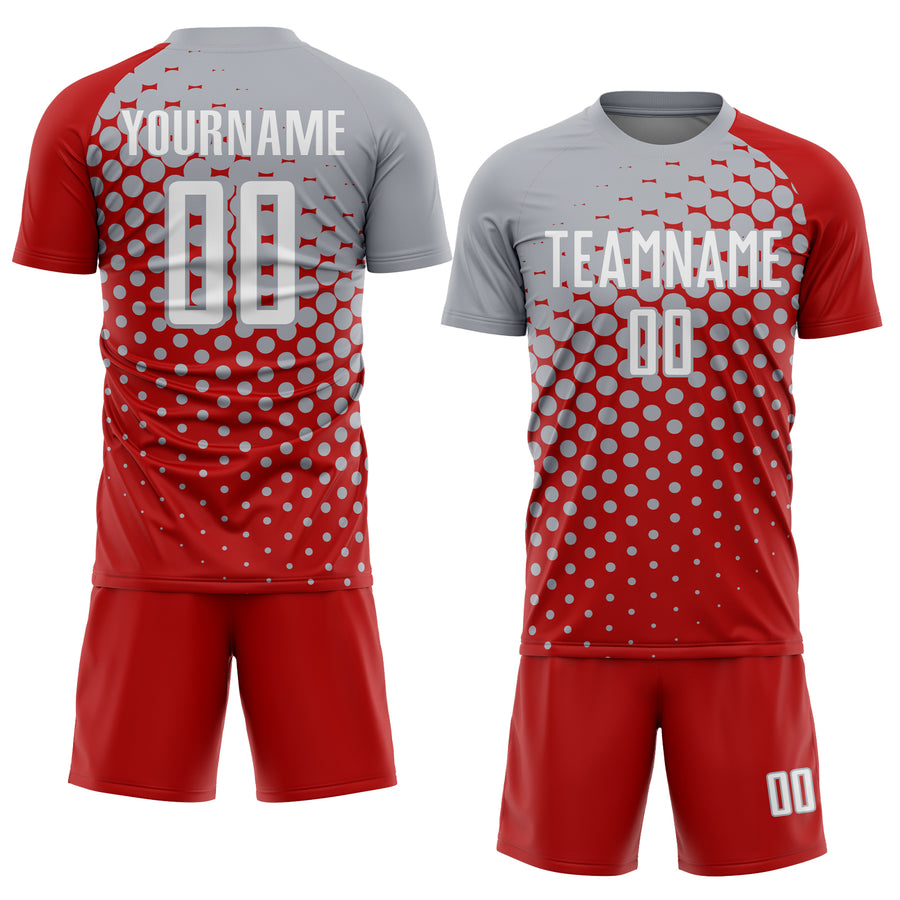 Custom Red White-Gray Modern Polka Dot Sublimation Soccer Uniform Jersey