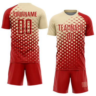 Custom Red Cream Modern Polka Dot Sublimation Soccer Uniform Jersey