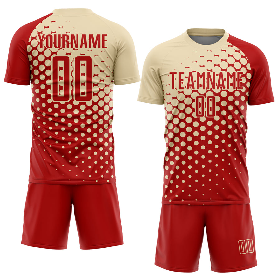 Custom Red Cream Modern Polka Dot Sublimation Soccer Uniform Jersey