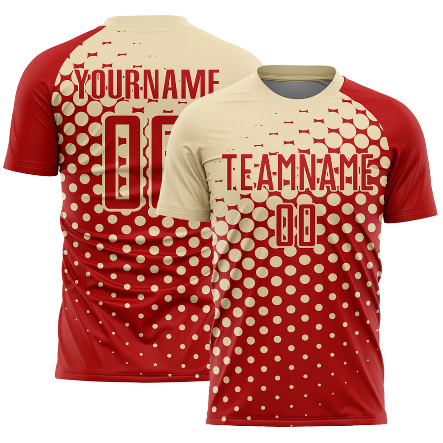 Custom Red Cream Modern Polka Dot Sublimation Soccer Uniform Jersey