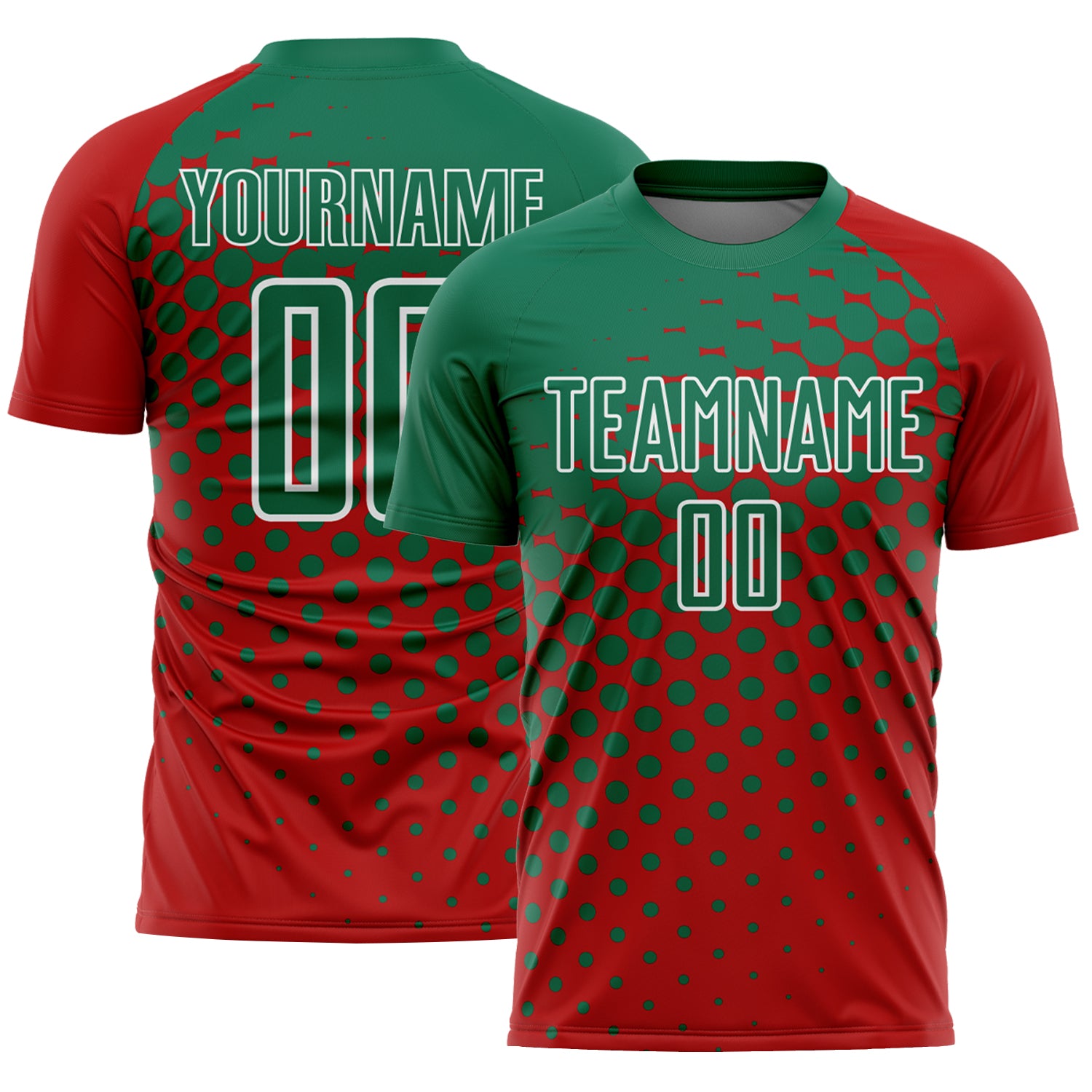 Custom Red Kelly Green-White Modern Polka Dot Sublimation Soccer Uniform Jersey
