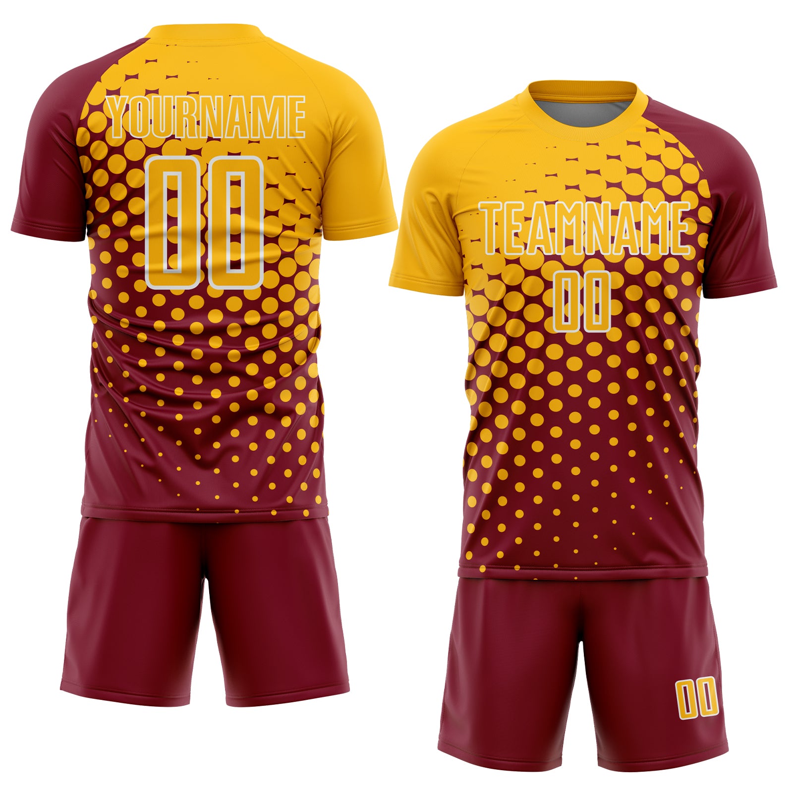Custom Crimson Gold-White Modern Polka Dot Sublimation Soccer Uniform Jersey