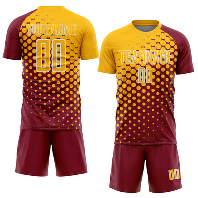 Custom Crimson Gold-White Modern Polka Dot Sublimation Soccer Uniform Jersey