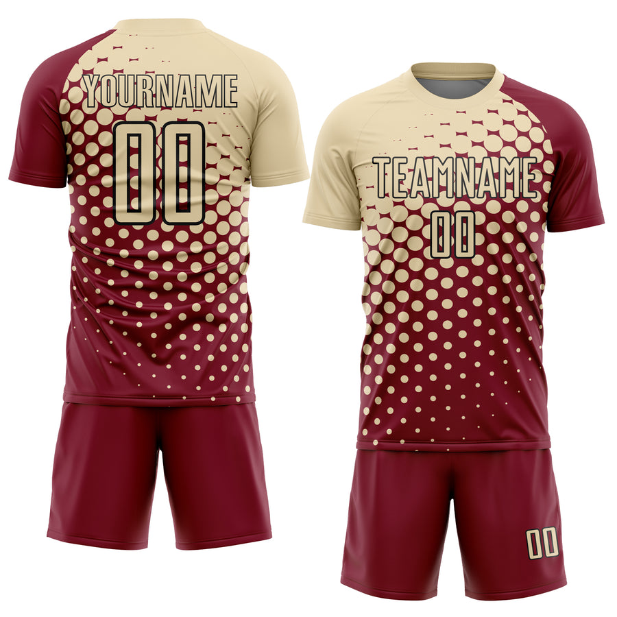 Custom Crimson Cream-Black Modern Polka Dot Sublimation Soccer Uniform Jersey
