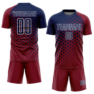 Custom Crimson Navy-White Modern Polka Dot Sublimation Soccer Uniform Jersey