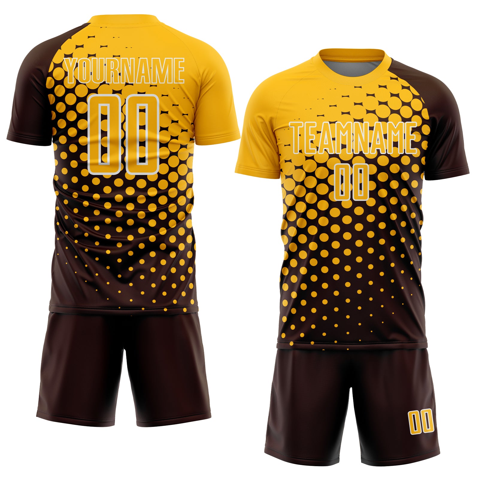 Custom Brown Gold-White Modern Polka Dot Sublimation Soccer Uniform Jersey