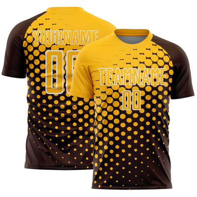 Custom Brown Gold-White Modern Polka Dot Sublimation Soccer Uniform Jersey