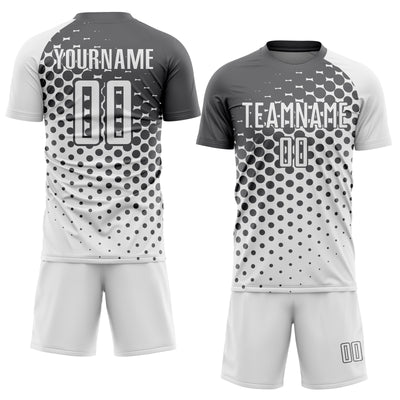 Custom White Steel Gray Modern Polka Dot Sublimation Soccer Uniform Jersey