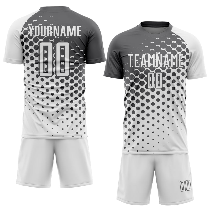 Custom White Steel Gray Modern Polka Dot Sublimation Soccer Uniform Jersey