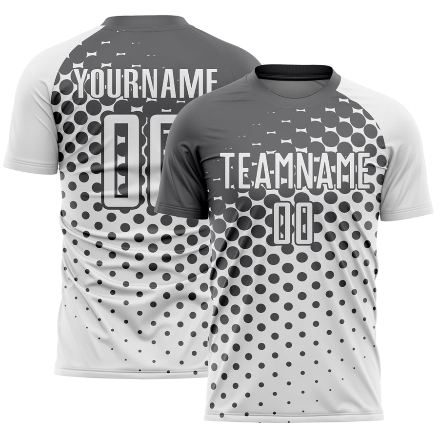 Custom White Steel Gray Modern Polka Dot Sublimation Soccer Uniform Jersey