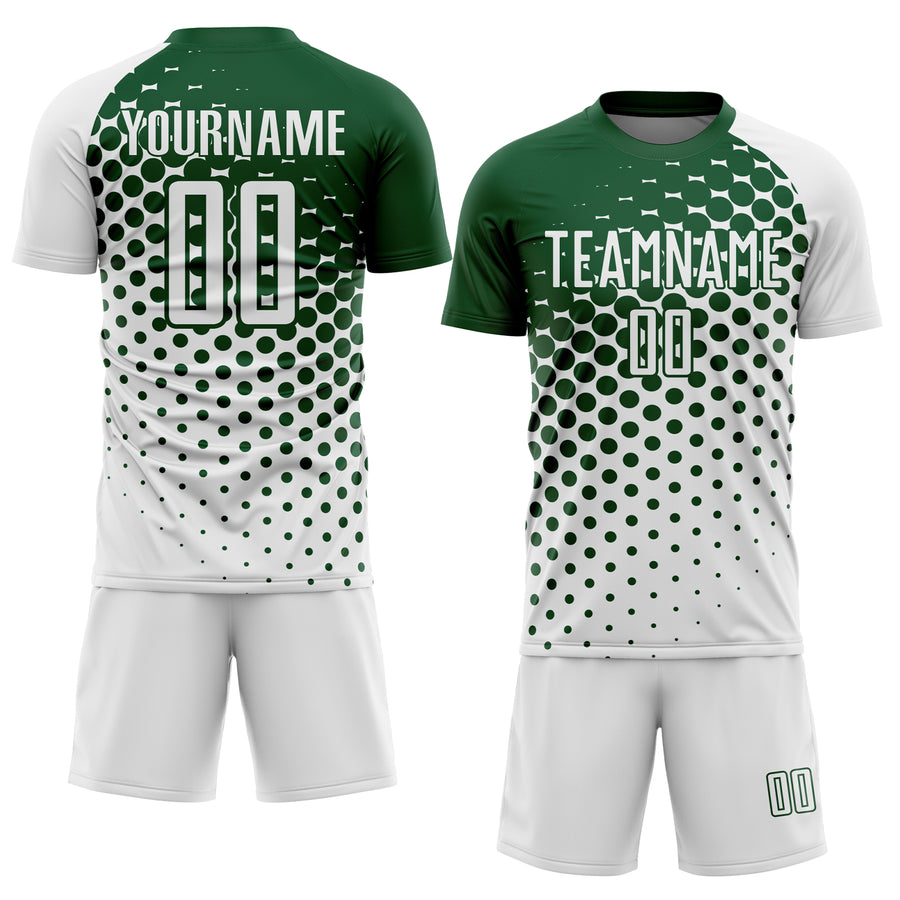 Custom White Green Modern Polka Dot Sublimation Soccer Uniform Jersey