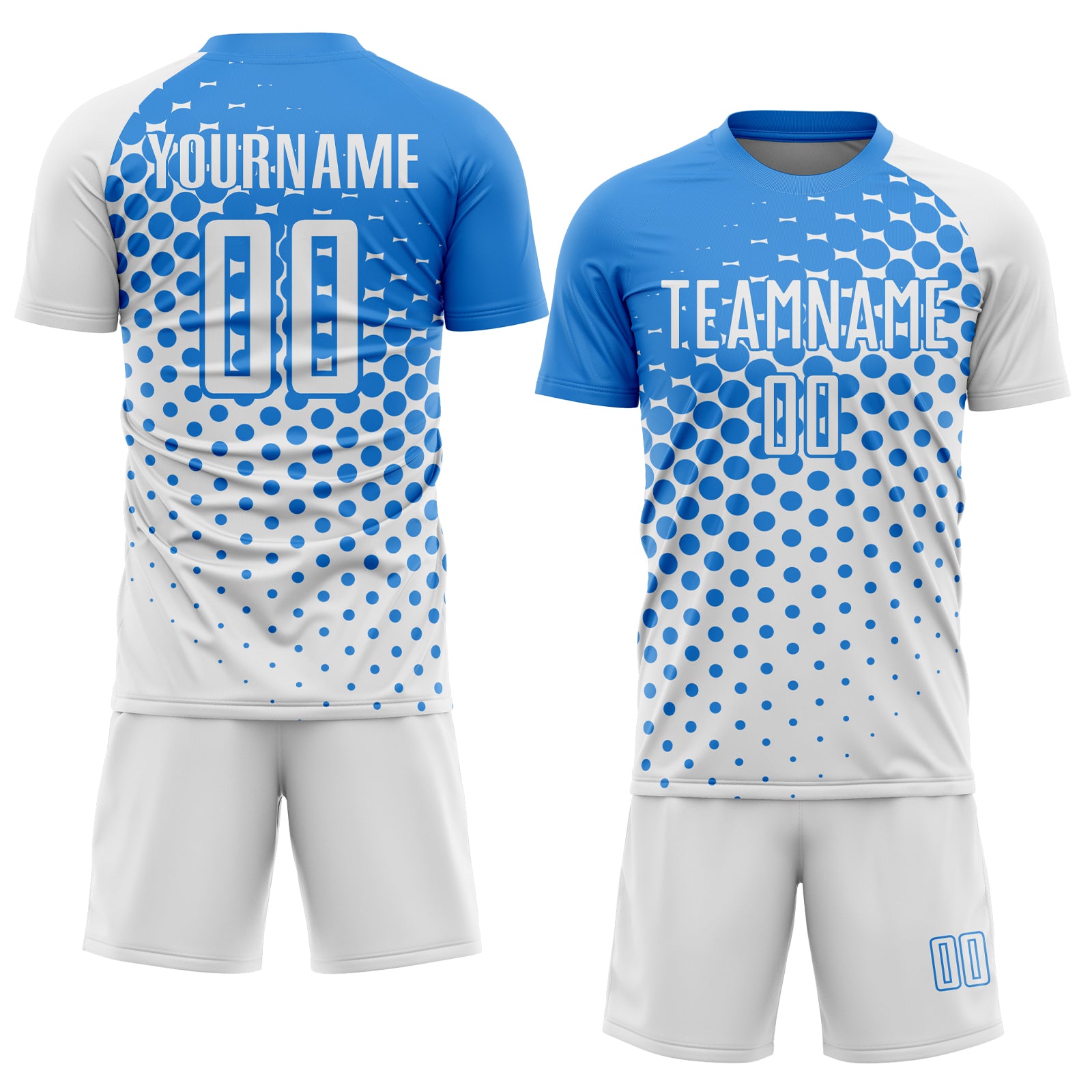 Custom White Powder Blue Modern Polka Dot Sublimation Soccer Uniform Jersey