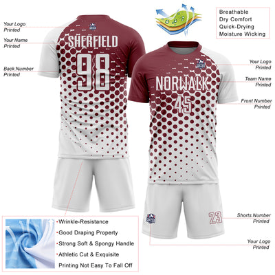 Custom White Burgundy Modern Polka Dot Sublimation Soccer Uniform Jersey