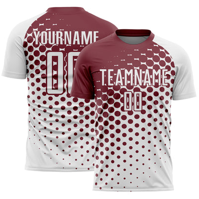 Custom White Burgundy Modern Polka Dot Sublimation Soccer Uniform Jersey