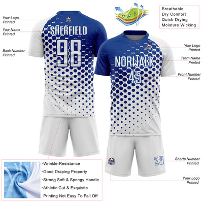 Custom White Royal Modern Polka Dot Sublimation Soccer Uniform Jersey