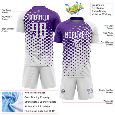 Custom White Purple Modern Polka Dot Sublimation Soccer Uniform Jersey