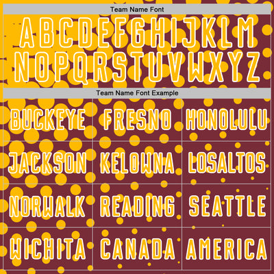 Custom Burgundy Gold-White Modern Polka Dot Sublimation Soccer Uniform Jersey