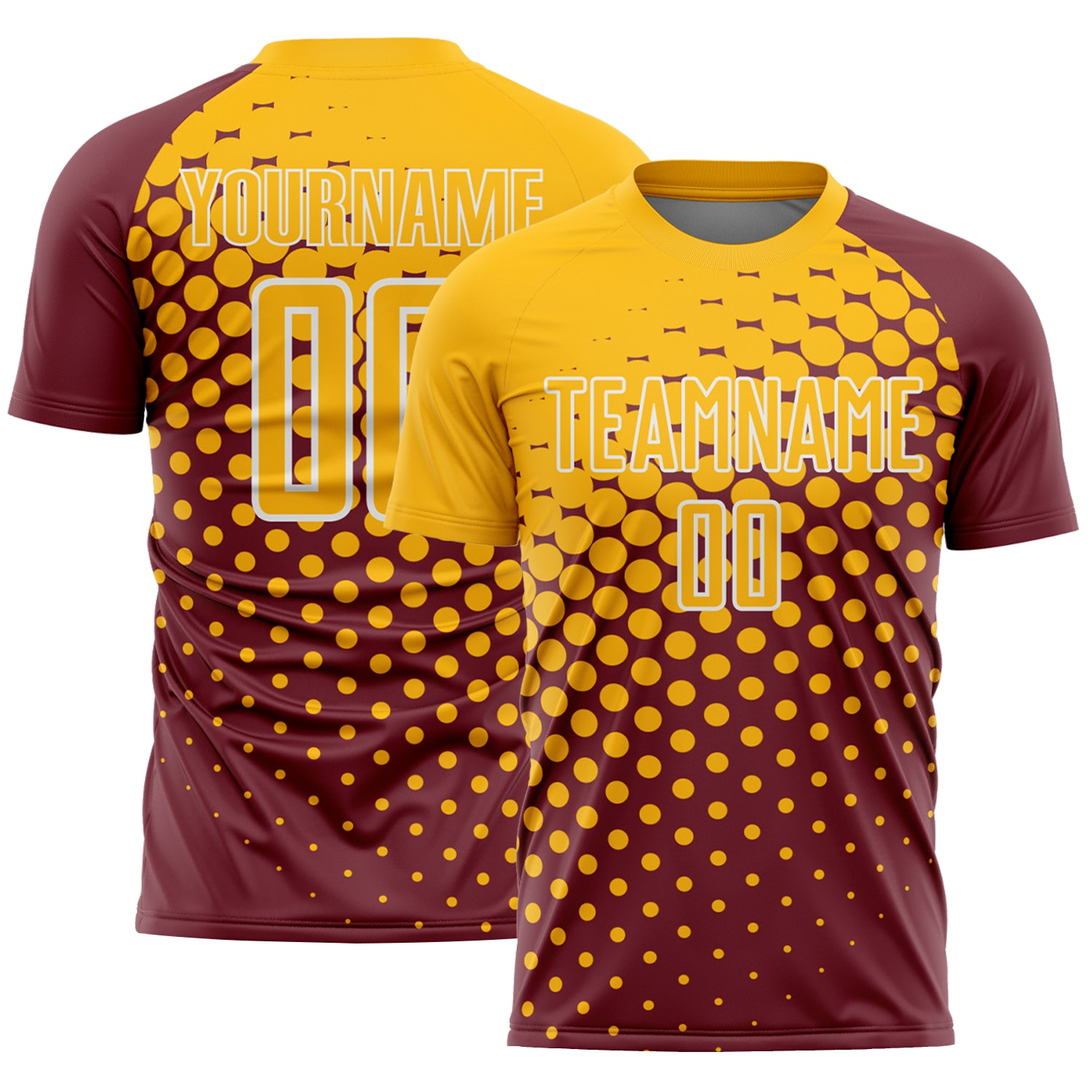 Custom Burgundy Gold-White Modern Polka Dot Sublimation Soccer Uniform Jersey
