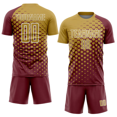 Custom Burgundy Old Gold-White Modern Polka Dot Sublimation Soccer Uniform Jersey