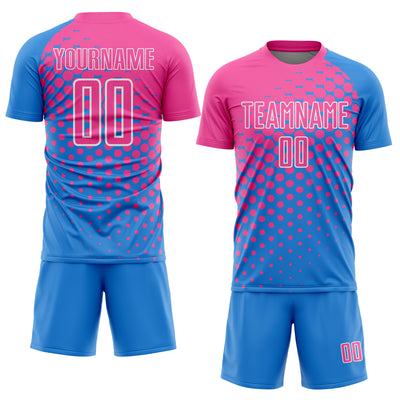 Custom Powder Blue Pink-White Modern Polka Dot Sublimation Soccer Uniform Jersey