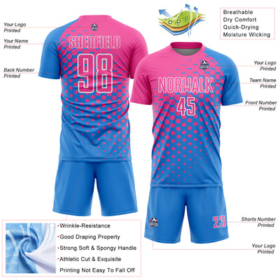 Custom Powder Blue Pink-White Modern Polka Dot Sublimation Soccer Uniform Jersey
