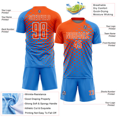 Custom Powder Blue Orange-White Modern Polka Dot Sublimation Soccer Uniform Jersey