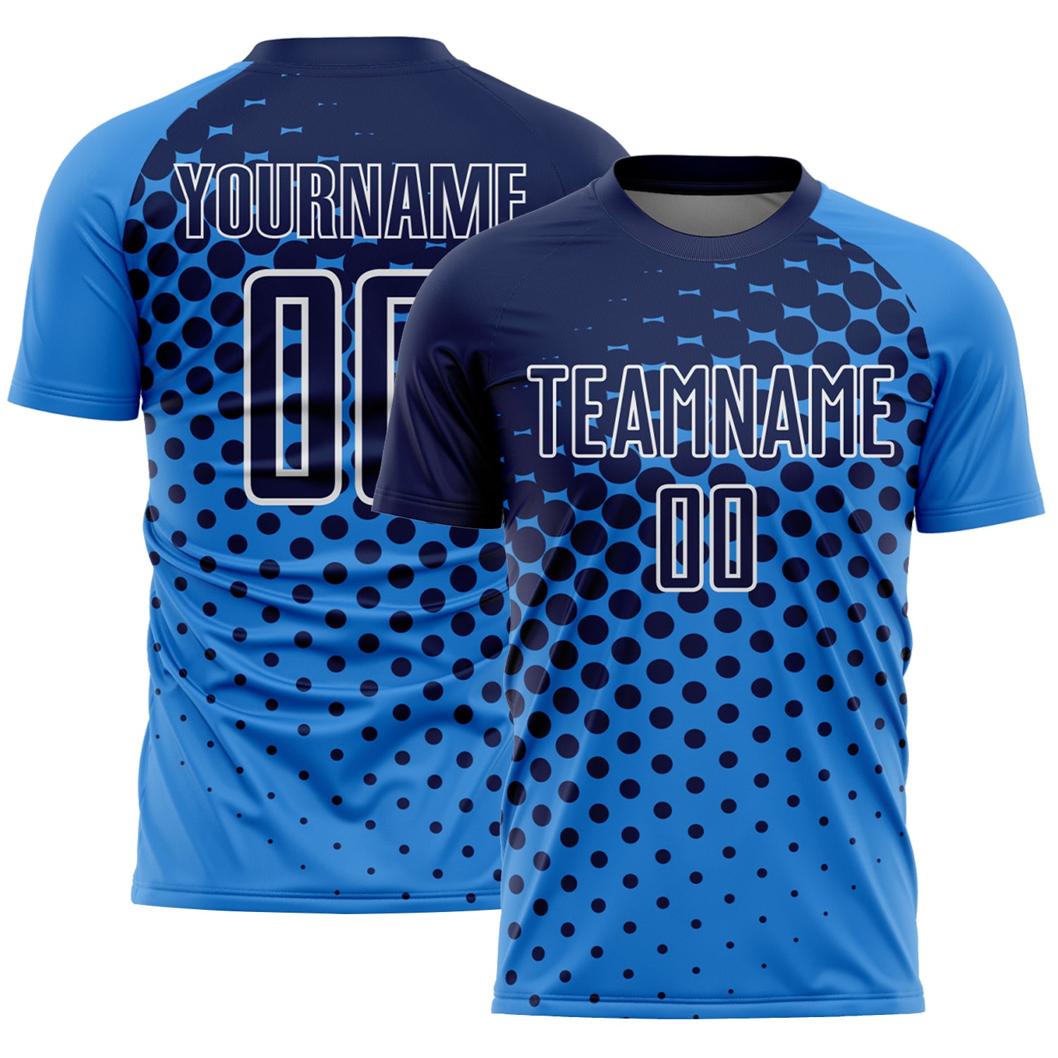 Custom Powder Blue Navy-White Modern Polka Dot Sublimation Soccer Uniform Jersey