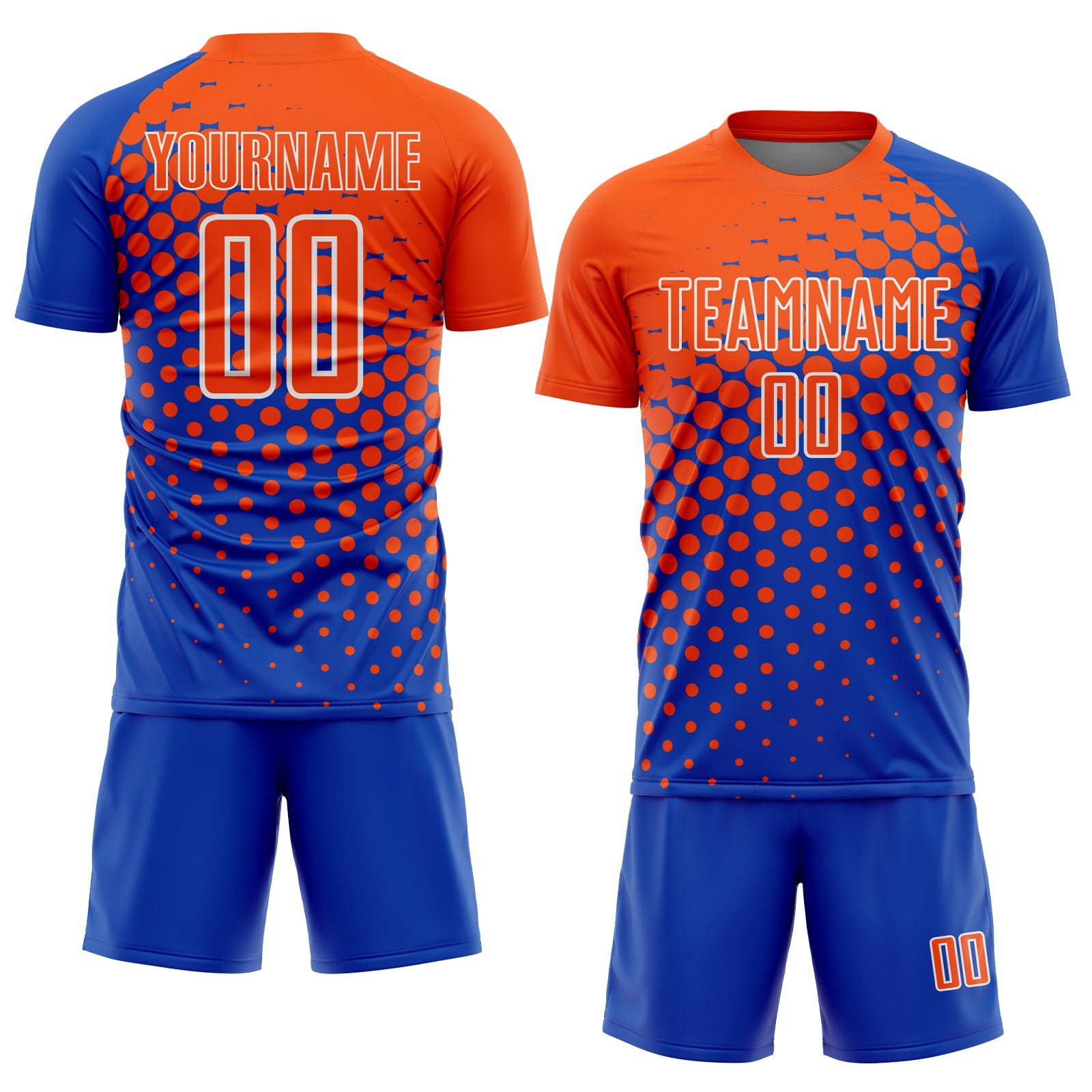 Custom Thunder Blue Orange-White Modern Polka Dot Sublimation Soccer Uniform Jersey