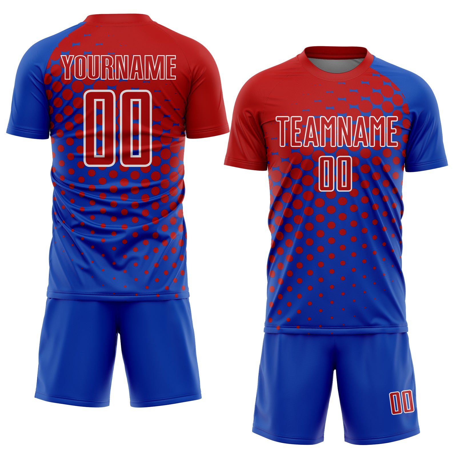 Custom Thunder Blue Red-White Modern Polka Dot Sublimation Soccer Uniform Jersey