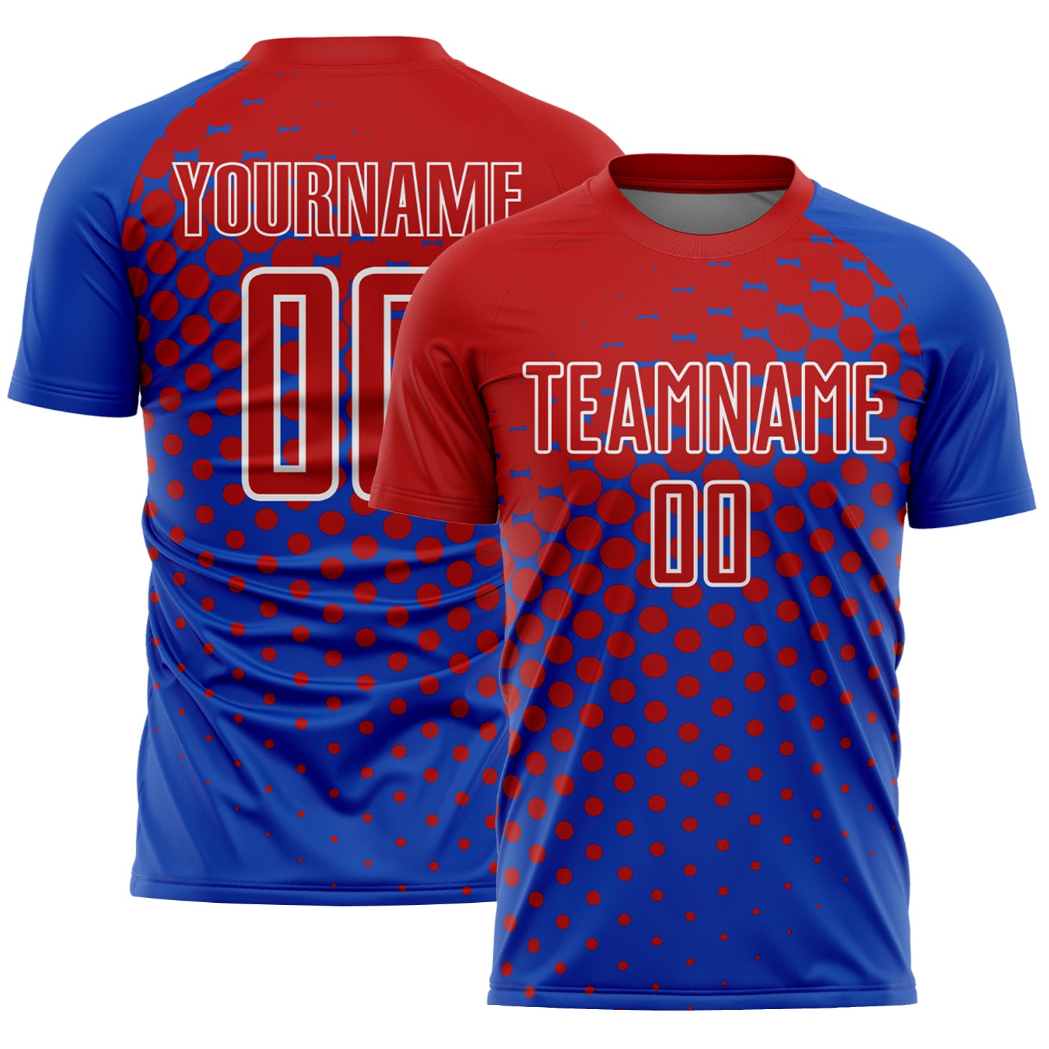 Custom Thunder Blue Red-White Modern Polka Dot Sublimation Soccer Uniform Jersey