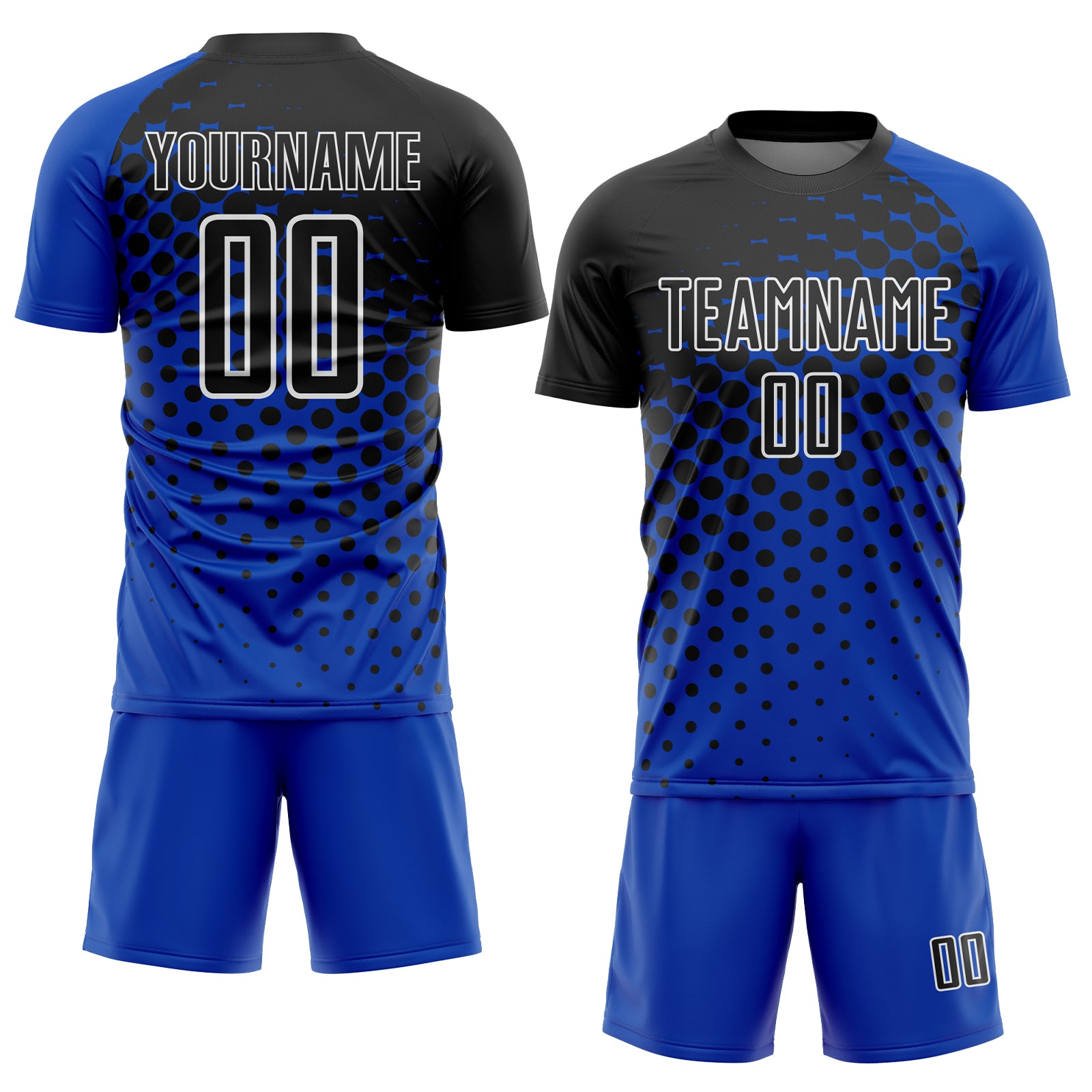 Custom Thunder Blue Black-White Modern Polka Dot Sublimation Soccer Uniform Jersey