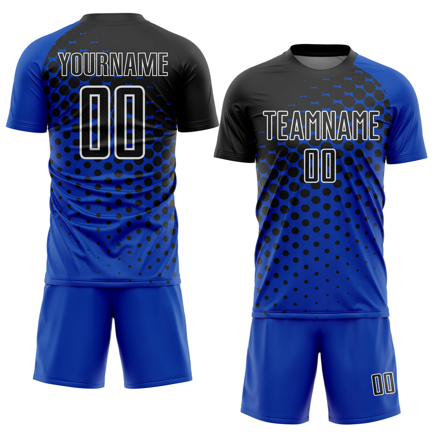 Custom Thunder Blue Black-White Modern Polka Dot Sublimation Soccer Uniform Jersey