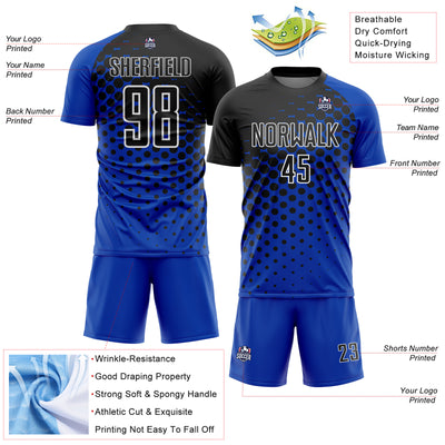 Custom Thunder Blue Black-White Modern Polka Dot Sublimation Soccer Uniform Jersey