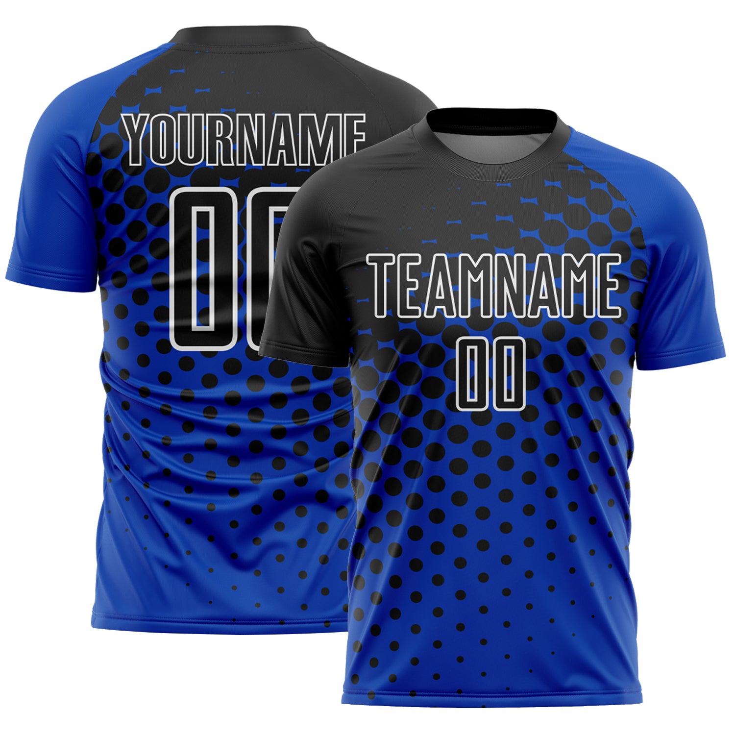 Custom Thunder Blue Black-White Modern Polka Dot Sublimation Soccer Uniform Jersey
