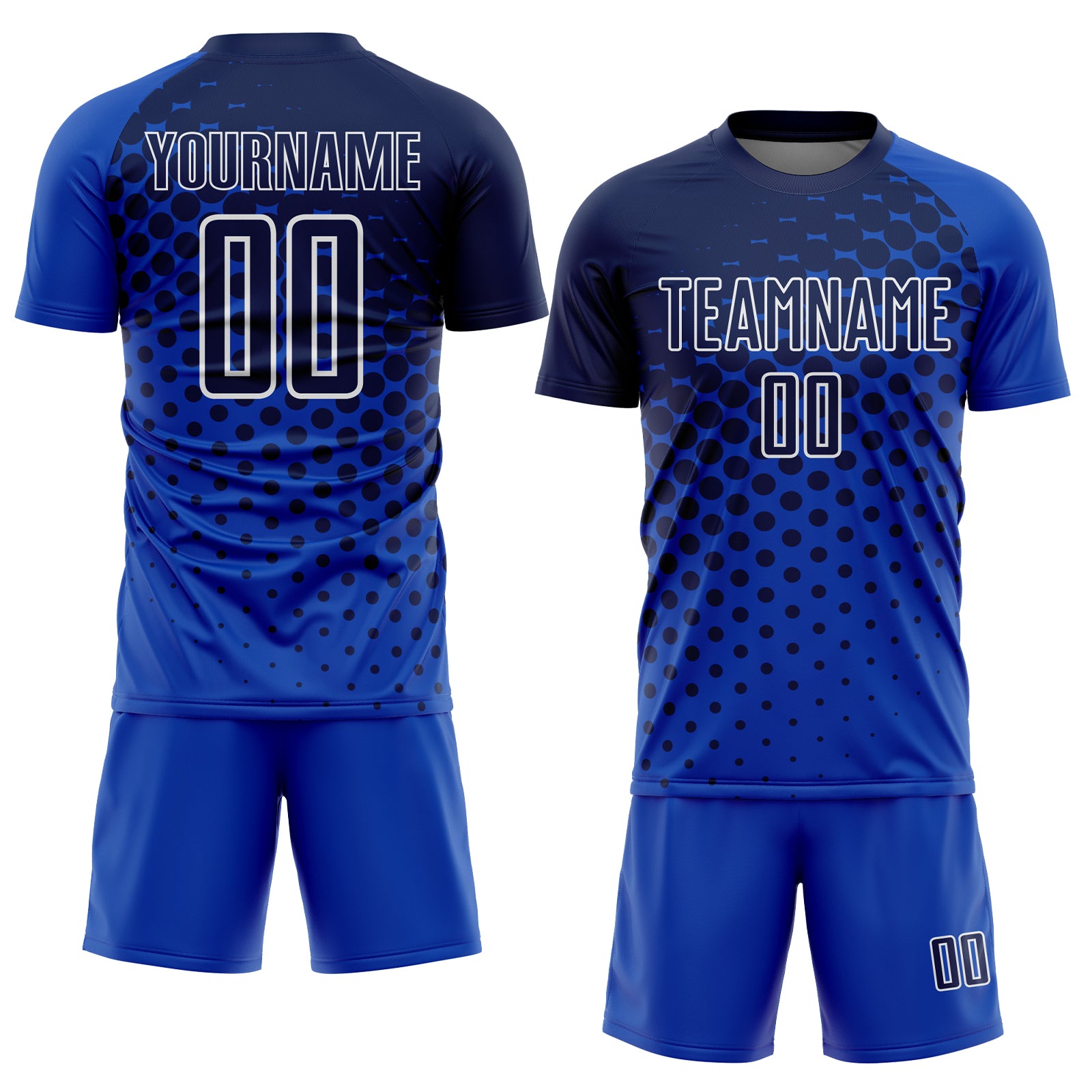 Custom Thunder Blue Navy-White Modern Polka Dot Sublimation Soccer Uniform Jersey