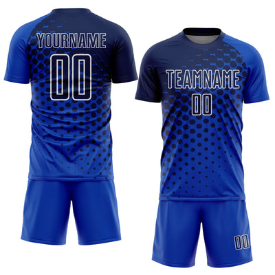 Custom Thunder Blue Navy-White Modern Polka Dot Sublimation Soccer Uniform Jersey