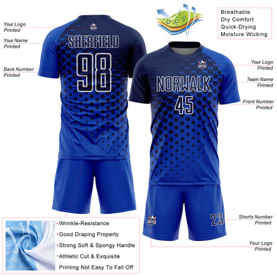Custom Thunder Blue Navy-White Modern Polka Dot Sublimation Soccer Uniform Jersey