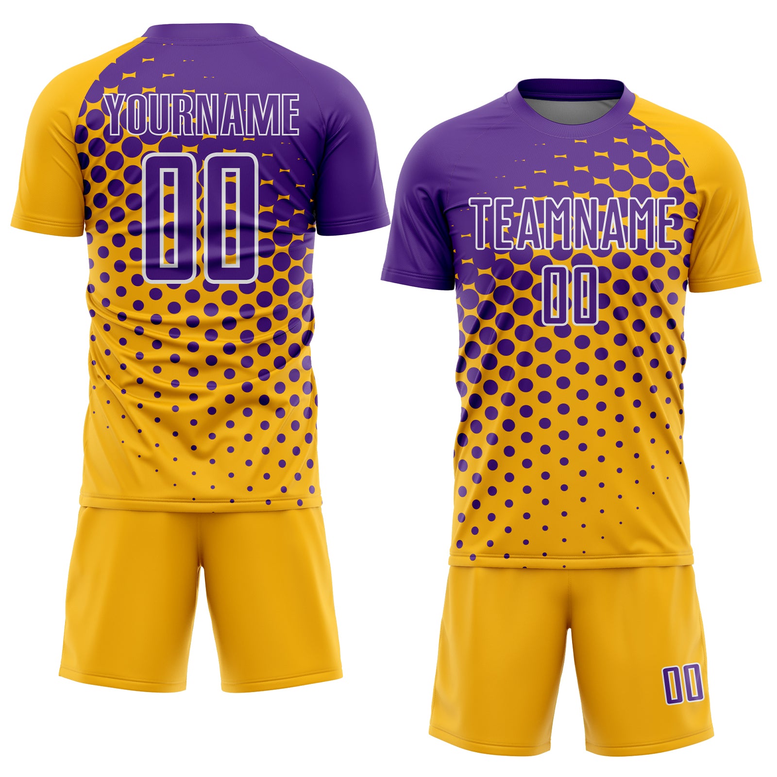 Custom Gold Purple-White Modern Polka Dot Sublimation Soccer Uniform Jersey