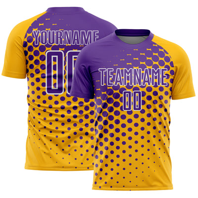 Custom Gold Purple-White Modern Polka Dot Sublimation Soccer Uniform Jersey