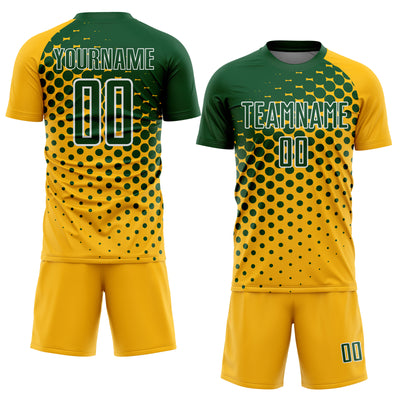 Custom Gold Green-White Modern Polka Dot Sublimation Soccer Uniform Jersey