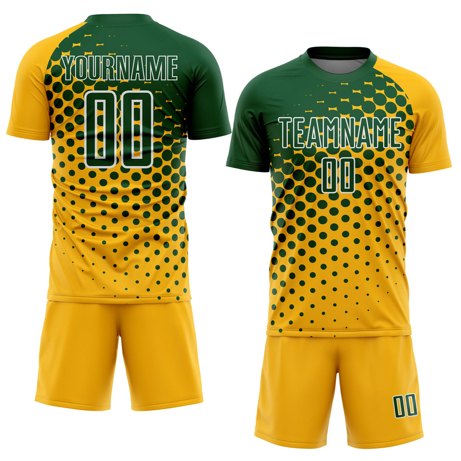 Custom Gold Green-White Modern Polka Dot Sublimation Soccer Uniform Jersey