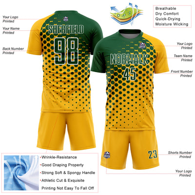 Custom Gold Green-White Modern Polka Dot Sublimation Soccer Uniform Jersey