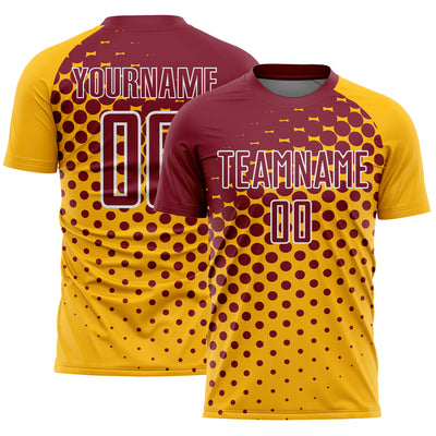 Custom Gold Crimson-White Modern Polka Dot Sublimation Soccer Uniform Jersey