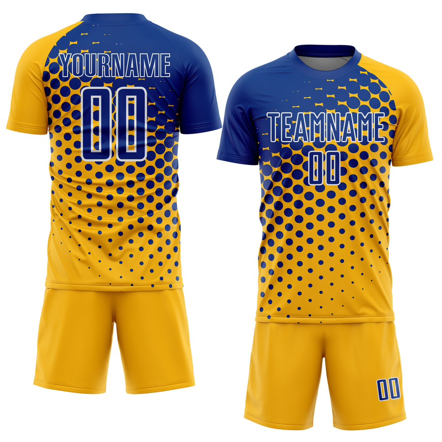 Custom Gold Royal-White Modern Polka Dot Sublimation Soccer Uniform Jersey