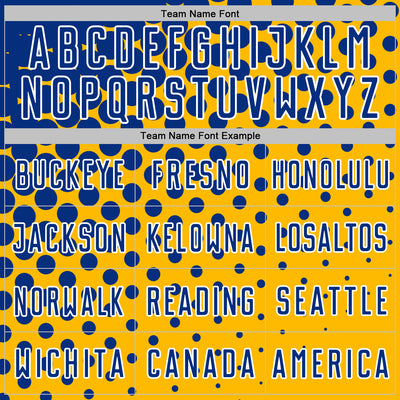 Custom Gold Royal-White Modern Polka Dot Sublimation Soccer Uniform Jersey